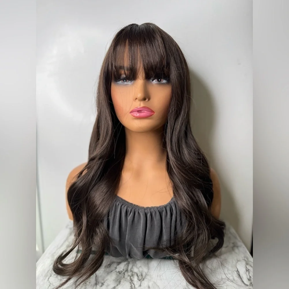 20 Inch Wig  Brown Loose Wavy Wig With Bangs | Ultra Natural Look |